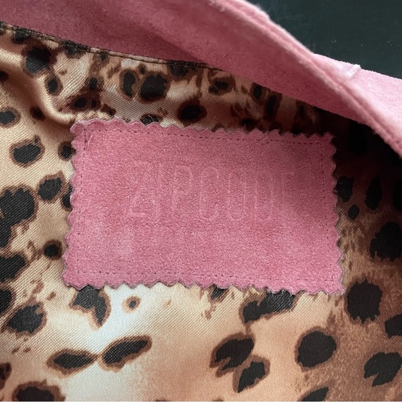 Zipcode Genuine Suede Leather Pink Round Neck Zip Up Barbie Size Small - Picture 11 of 12